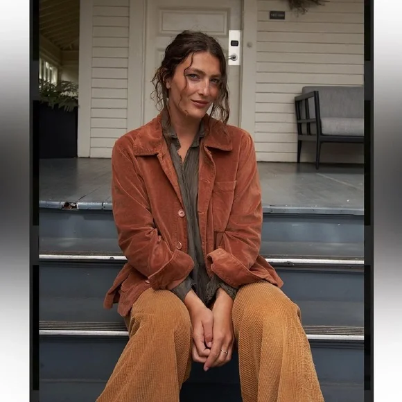 CP Shades organic cotton corduroy yellow mustard pull on pants elastic waist - Picture 3 of 7